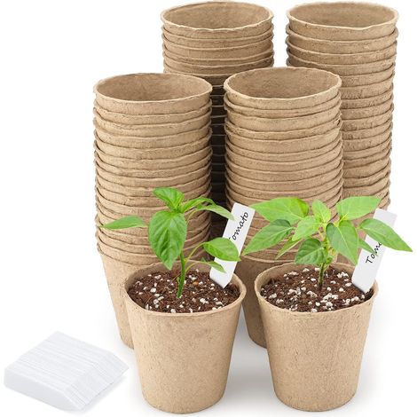 50 Godets Semis Biodégradables 6cm – Fibre avec Étiquettes, Pots de Graines (1/5)