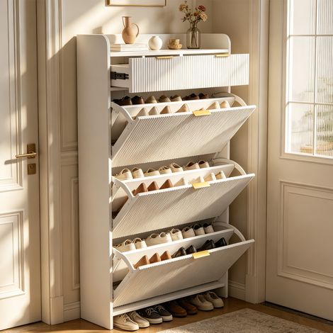 Meuble à chaussures - 77x24x133 cm - scandinave style - meuble de rangement moderne pour entrée - avec système anti-basculement (1/5)
