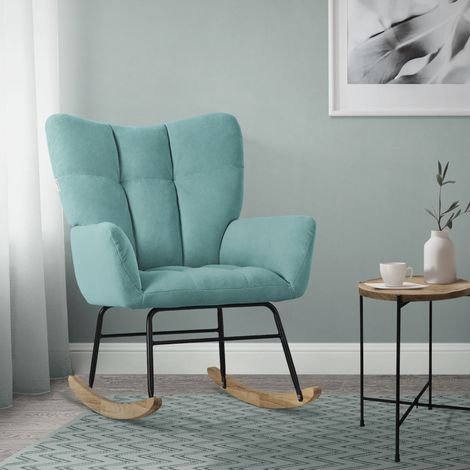 ML-Design Mecedora con Funda de Rizo Salvia Tumbona con Guías de Madera Sillón Ergonómico Reclinable con Reposabrazos Diseño Elegante Mueble Tapizado para Relax Salón Dormitorio Balcón (1/5)