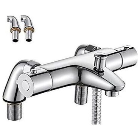 Ikodm – Mitigeur thermostatique de baignoire – Laiton massif – Finition chromée – Température sécurisée à 38°C – Installation facile (1/5)