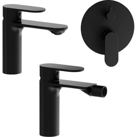 Set miscelatori lavabo bidet senza scarico e incasso doccia c deviatore nero opaco Kerry (1/4)