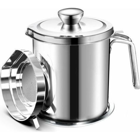 Oil Pot de graisse pour bidon de stockage en acier inoxydable avec bidon de 2 litres en Couvercle anti-poussière pour tamis à mailles fines Plaque antidérapante stockage d'huile de friture, avec carac