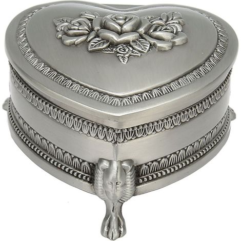 Vintage-Schmuckkästchen in Herzform mit antiken, geschnitzten Blumen, kleines Etui für Damen und Mädchen (1/5)