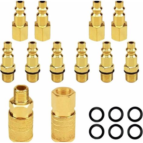 Lntyq Lot de 12 raccords d'air et de bouchons d'air NPT 1/4 NPT, ensemble de connexion rapide industriel de type D, coupleur d'air et kit d'air, raccords de compresseur de tuyau d'avion
