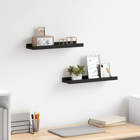 vidaXL Wandregale mit Rand für Bilderrahmen 2 Stück Schwarz 40x9x3 cm MDF