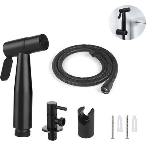 Rociador de bidé portátil para inodoro, Fácil de instalar, Presión de agua ajustable, Chorro suave, mascotas y limpieza del baño, Negro (1/5)