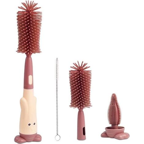 Biberon Silicone,3 en 1 Nettoyage Biberon Brosse,pour Toutes Les Tailles de Biberons,sans BPA Durable et sans Rayures ROUGE (1/4)
