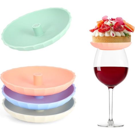 Couvercle Vin - Silicone Alimentaire - Fente Paille - Poignée Intégrée - Pour Verre à Vin et Tasse - Lot de 4 (1/5)