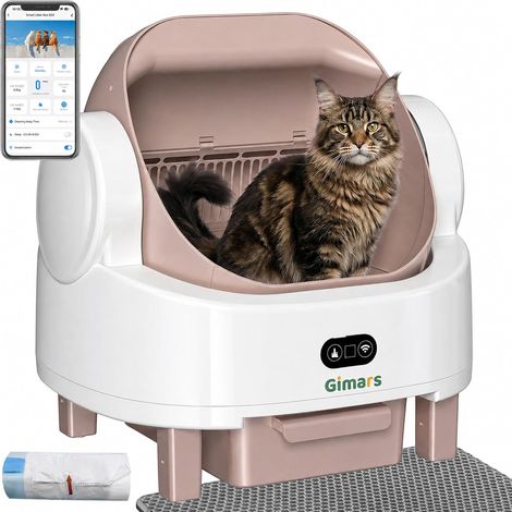 Open Top Design Self Cleaning Litter Tray for Several Aged Cats and Cats, App Control with Safety Sensors, Low Odour, Includes Bin Liners and Litter Mat (1/5)