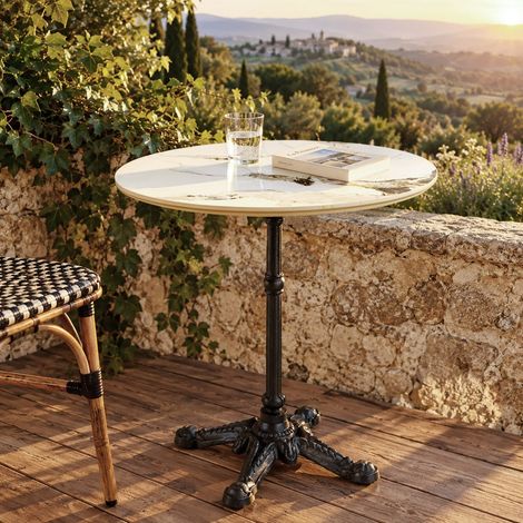 ICARE - Ensemble n°2: table bistrot D70cm en céramique marbré clair (1/5)