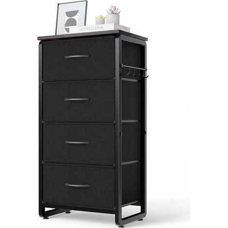 Commode avec 4 tiroirs, grande capacité de rangement, commode en tissu pour chambre à coucher, salon, couloir – Noir (1/5)