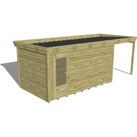 ABRI DE JARDIN bois Pin autoclave 27mm - 6,34x2,64m / 16,7m2 - Bac acier - Plancher bois