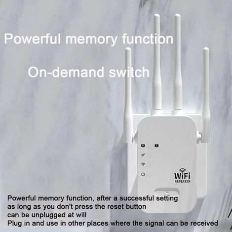 Potente WiFi con porta Ethernet, potente amplificatore WiFi wireless 1200 Mbps 5 GHz/2,4 GHz, extender WiFi con modalità ripetitore/router/AP, 4 antenne, facile installazione, bianco (1/4)
