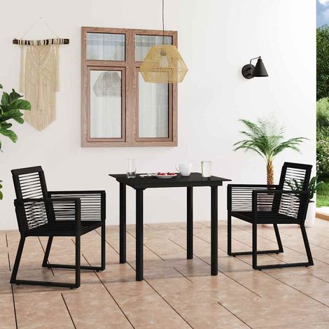 Salon de jardin 3 pcs Ensemble Table et Chaise de Jardin - Rotin PVC Noir BV344218 - BonneVie (1/5)
