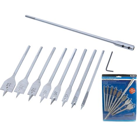 BlueSpot Flat Spade Wood Hole Saw Drill Bits With Long 300mm Extension Bit Set (1/3)
