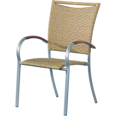 Inko Stapelsessel New York Alu silber/Geflecht natur/Teak Stapelstuhl 65x58x95 cm