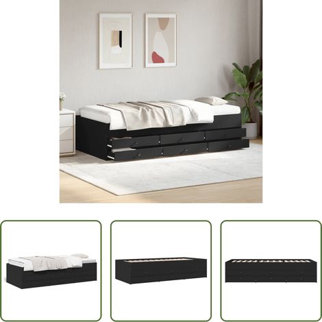 Schubladenbett -  Tagesbett mit Schubladen ohne Matratze Schwarz 75x190 cm (1/5)