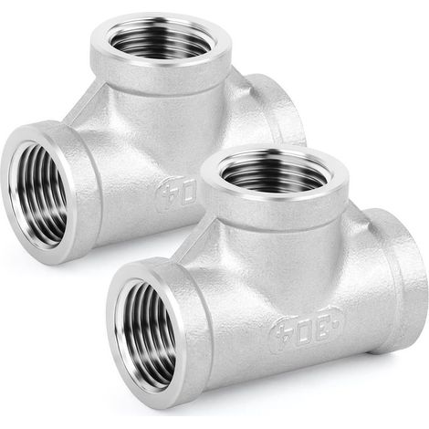 2 Stück Edelstahl-T-Rohrverschraubungen, 3/4" BSP-Innengewinde (1/5)