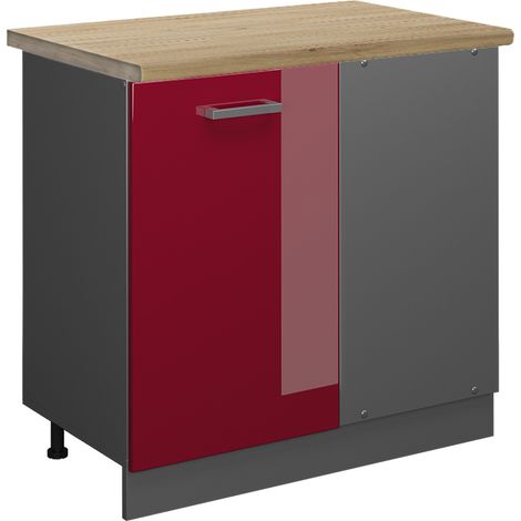 Eckunterschrank R-Line, Bordeaux Hochglanz, 86 cm, AP Eiche, Vicco