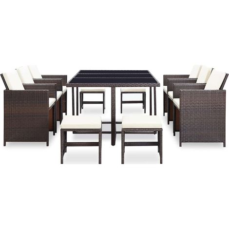 Maison Exclusive - Set da Pranzo da Giardino 11 pz con Cuscini Polyrattan Marrone (1/5)