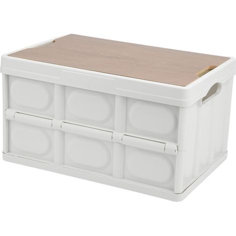Coffre de rangement pliable multifonctionnel de 30 L pour extérieur, plus épais, avec panneau en bois amovible et portable, blanc. (1/5)