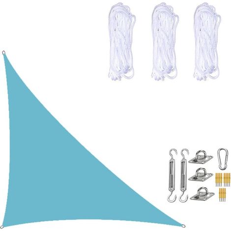 Voile D'ombrage Imperméable 3× 4 ×5 Mètres, Triangle Droit, Toile D'ombrage De Protection Solaire Avec Kits De Fixation Pour Terrasse De Jardin Et Plantes Bleu Lac (1/5)
