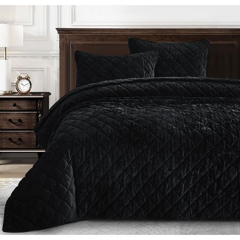 Parure de lit 3 pièces en Velours Noir pour très Grand lit, Couette légère en Velours Vieilli pour Toutes Les Saisons, Revers en Microfibre brossée avec piquage à Point de (1/5)