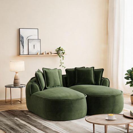 Canapé convertible modulable en tissu chenille vert double (1/5)