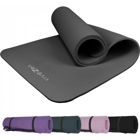 Tapis de yoga, de gym, d'exercices 180 x 60 x 1 cm + sangle de transport - Gris - Vivezen