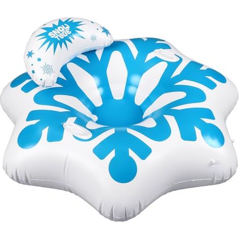 Bouée gonflable hexagonale avec base renforcée et poignées intégrées, pour s'amuser en famille en hiver dans les parcs et les jardins, motif flocon de neige bleu givré (1/5)