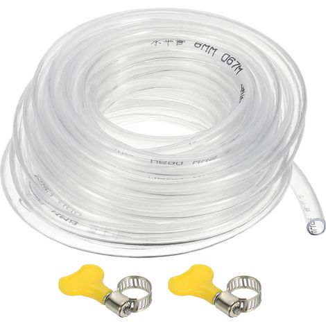 Tuyau En PVC Vinyle, 1/4"ID x 5/16"OD Tuyau En Plastique Transparent Flexible Avec 2 Colliers De Serrage, Pour Usages Multiples Industriel Vinyle Aquarium, 16.4FT (1/5)