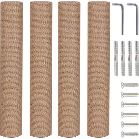 Lot de 4 Poteau, Corde de sisal naturel, Vis M8, Clé Allen, Remplacement tour à griffer intérieur