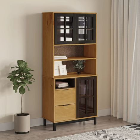 Highboard with Glass Doors FLAM 80x40x180 cm Solid Wood Pine vidaXL (1/5)
