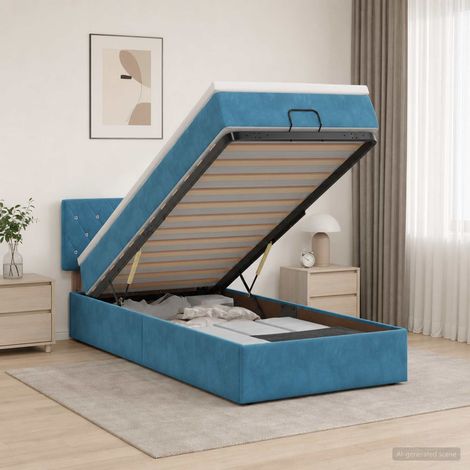 vidaXL Lit ottoman avec matelas Bleu foncé 90 x 200 cm Velours (1/5)