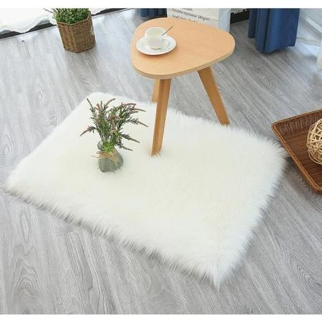 White living room rug 40x60cm - Rectangular plush - For bedroom or chair