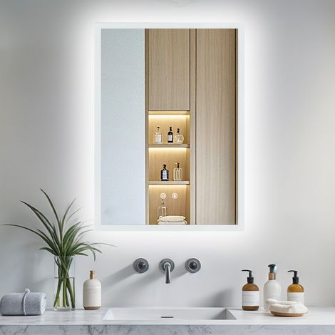 Miroir LED Salle de Bain Intelligent Rectangulaire - Miroir Lumineux Réglable avec Anti-buée IP66 - 2 Boutons Interrupteur Tactile - 50×70cm