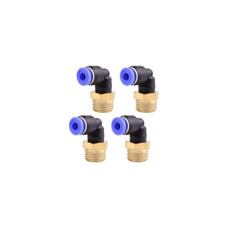 Raccord pneumatique fileté coudé à 90° avec filetage interne, raccord rapide, compatible avec les tuyaux d'insertion, raccord pour air comprimé - Lot de 4 (4 mm 1/4") (1/5)