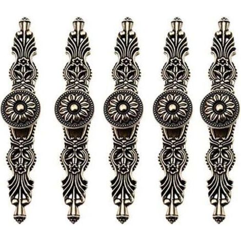 Set di 5 maniglie per ante armadio in stile vintage retrò, pomelli per mobili in colore bronzo, adatti per mobili antichi, librerie, cassettiere, armadi e cassetti (1/4)