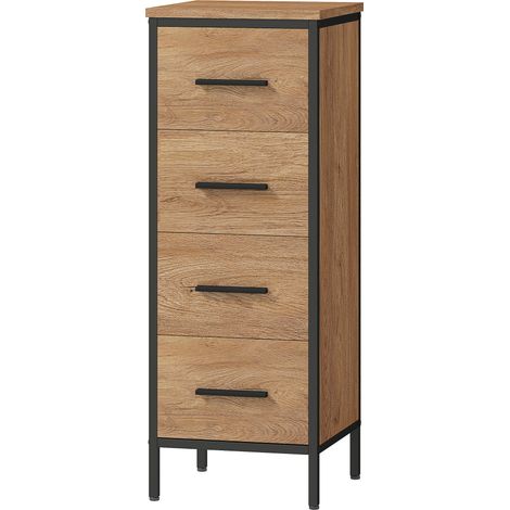Meuble de salle de bain étroit 4 tiroirs chêne 30x30x82 cm acier (1/5)