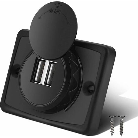 Chargeur de voiture double USB. 5 V/3,1 A, 12 V, étanche, LED, double port USB, boîtier ABS noir, prise de courant pour camping-car, bateau et autres embarcations. (1/5)