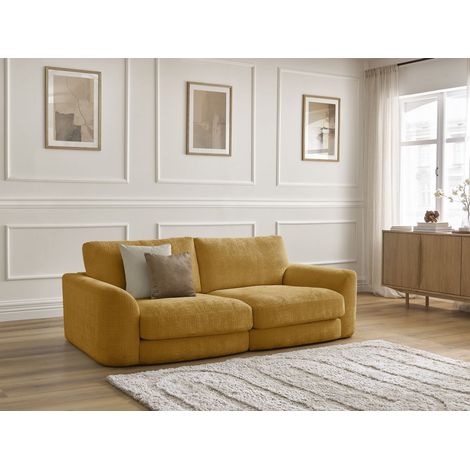 BOBOCHIC - Canapé droit fixe LEONORE tissu texturé   Jaune
