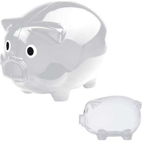 Grande tirelire en plastique transparent, idée cadeau, tirelire, boîte à monnaie, vendue à l'unité ou par lot de deux, 12,5 x 10 x 10 cm (2, transparentes), blanche