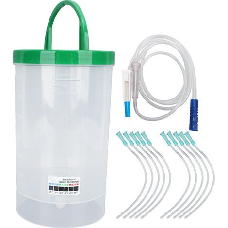 Kit de lavement portable professionnel en silicone pour le nettoyage du côlon, seau vert de 1200 ml + cathéter + 10 produits de nettoyage intestinal. Réduit le stress et offre une solution pratique po (1/5)