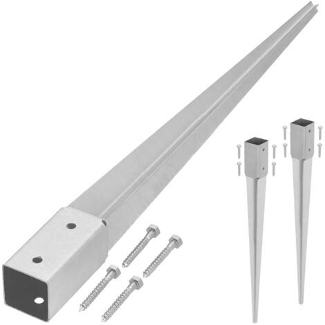 Lot de 2 Support de Poteau Bois - Acier Galvanisé - 60 cm - Argent - 46 x 46 mm - Support Poteau à Enfoncer - pour Clôture et Pavillon - Résistant à la Corrosion-NANOTEH (1/5)