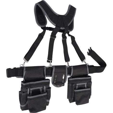 Ceinture porte-outils d'électricien à 12 poches, en nylon polyester 1680D avec sangle, pour charpentiers, électriciens et couvreurs. (1/5)