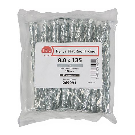 TIMCO Helical Flat Roof Fixing Silver - 8.0 x 135