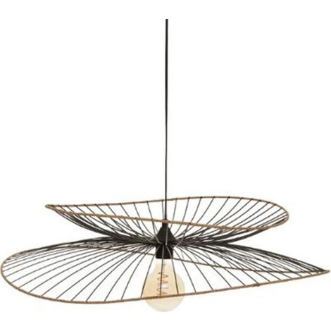 Atmosphera – Lampe suspension déco métal et rotin 69cm – Abat-jour D. 69cm – Câble 95cm – Pour espaces modernes (1/4)