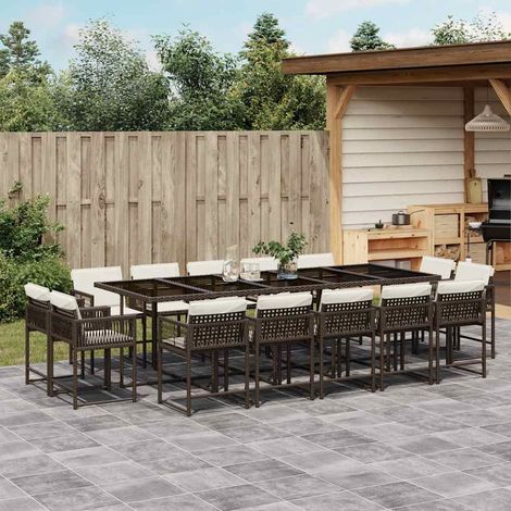 15-tlg. Garten-Essgruppe mit Kissen Braun Poly Rattan (1/5)