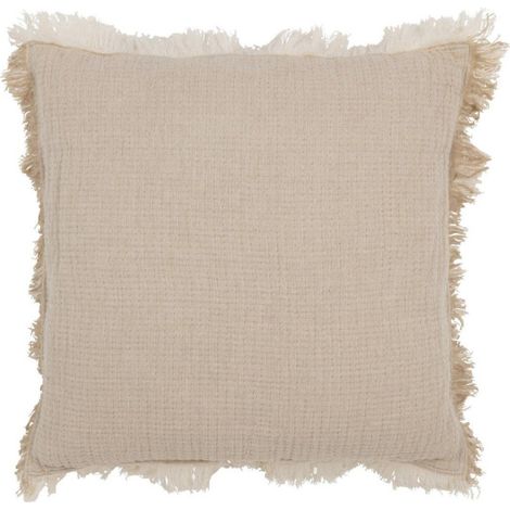 Coussin Déco à Franges "Mousseline" 45x45cm Beige Foncé (1/2)