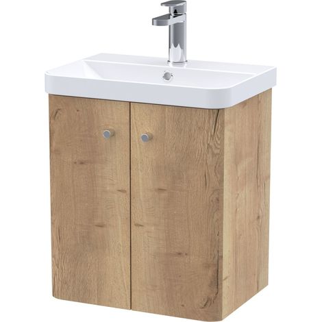 Flashbrook Contemporary Wall Hung 2 Door Vanity Basin Unit, 500mm, Autumn Oak (1/4)